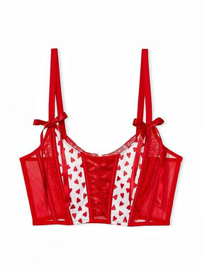 Victoria's Secret Dream Angels Unlined Lace-Up Heart Print Corset Bra |S-DD| NIP